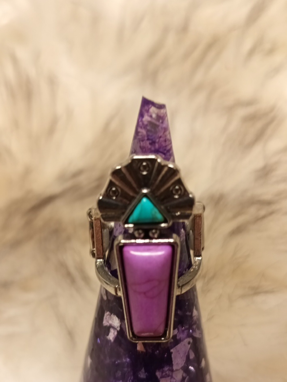 Purple Inlay Stone Ring with Turquoise Accent - Unbranded
